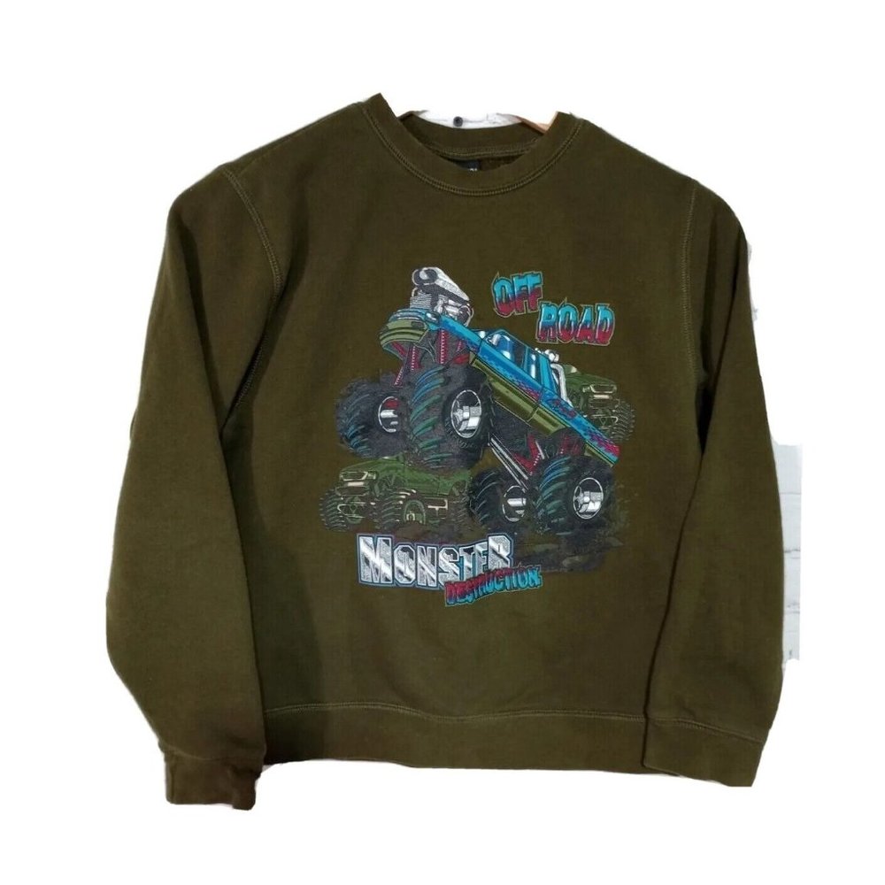 Boys Joe Boxer Crew Neck SWEATSHIRT Monster Truck Size LG 10/12 ~Off Road ~Green